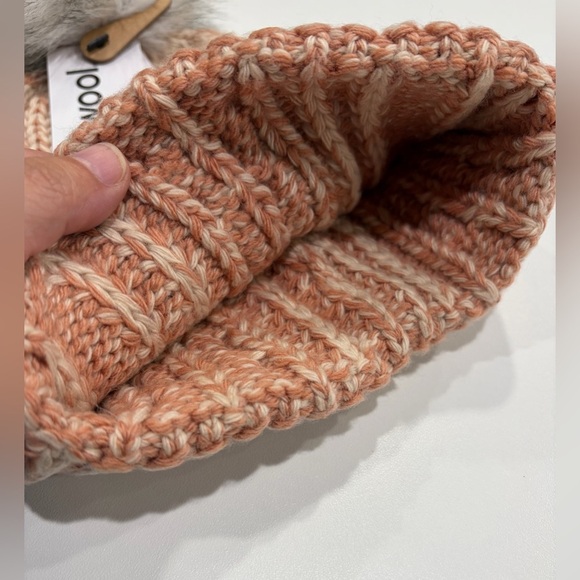 SmartWool Ski Town Beanie Merino Wool Hat Pom Pom NWT Almond Cream Grey Adult main image 4